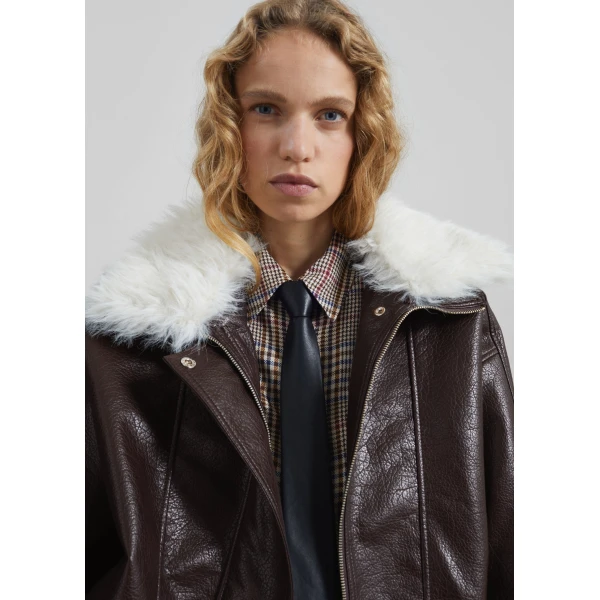 The Frankie Shop Gemonio Faux Leather Jacket - Brown - Oversized Minimalist Jackets in Brown - Shop at Luxury Shoes 