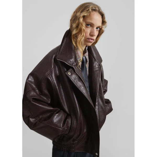 The Frankie Shop Gemonio Faux Leather Jacket - Brown - Oversized Minimalist Jackets in Brown - Shop at Luxury Shoes 