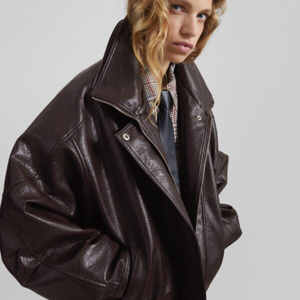 The Frankie Shop Gemonio Faux Leather Jacket – Brown, view 7
