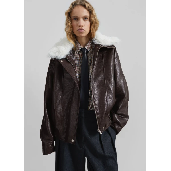 The Frankie Shop Gemonio Faux Leather Jacket - Brown - Oversized Minimalist Jackets in Brown - Shop at Luxury Shoes 