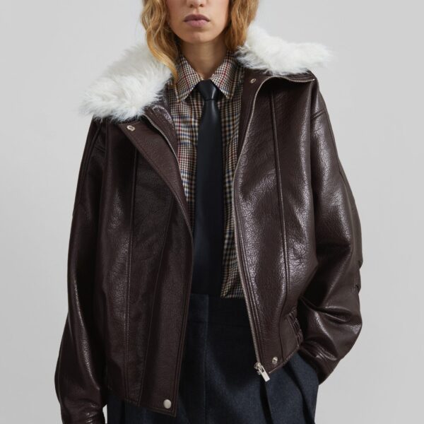 The Frankie Shop Gemonio Faux Leather Jacket – Brown, view 8