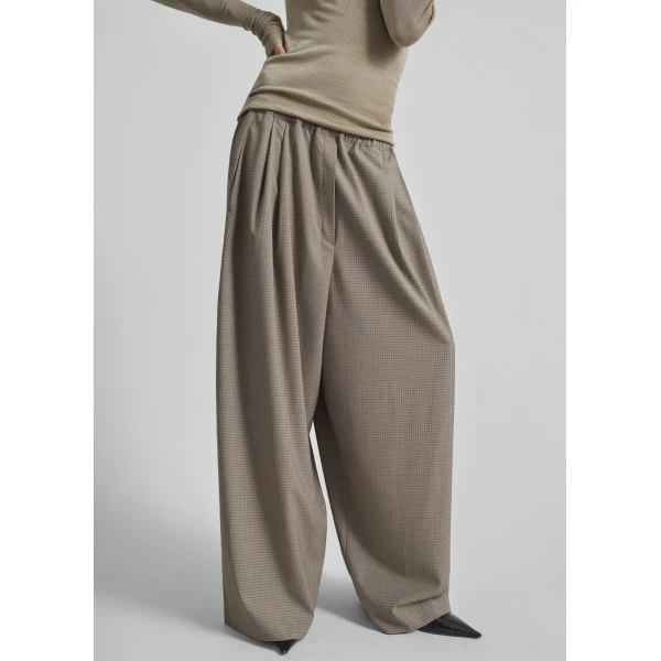 The Frankie Shop Gistel Pleated Pants - Beige Plaid - Oversized Minimalist Pants in Beige - Shop at Luxury Shoes 