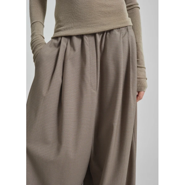 The Frankie Shop Gistel Pleated Pants - Beige Plaid - Oversized Minimalist Pants in Beige - Shop at Luxury Shoes 