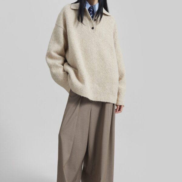 The Frankie Shop Gistel Pleated Pants – Beige Plaid, view 5