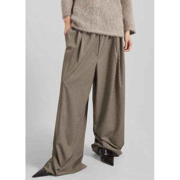 The Frankie Shop Gistel Pleated Pants - Beige Plaid - Oversized Minimalist Pants in Beige - Shop at Luxury Shoes 