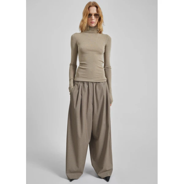 The Frankie Shop Gistel Pleated Pants - Beige Plaid - Oversized Minimalist Pants in Beige - Shop at Luxury Shoes 