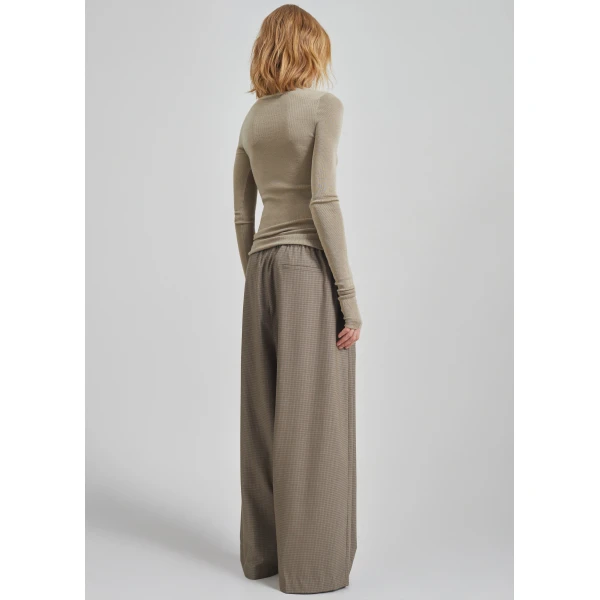 The Frankie Shop Gistel Pleated Pants - Beige Plaid - Oversized Minimalist Pants in Beige - Shop at Luxury Shoes 
