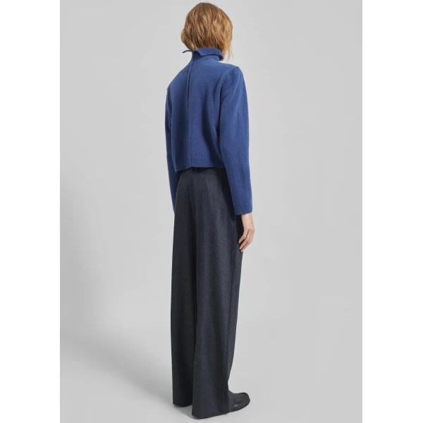The Frankie Shop Grenaa Wool Turtleneck Sweater - Blue - Oversized Minimalist Knitwear in Blue - Shop at Luxury Shoes 