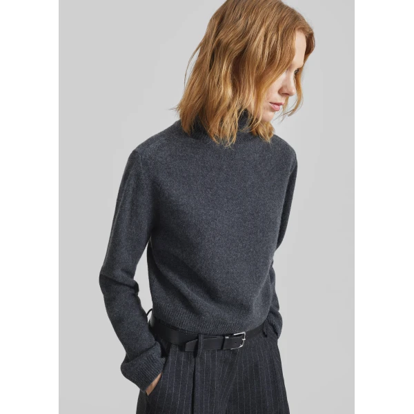 The Frankie Shop Grenaa Wool Turtleneck Sweater - Dark Grey - Oversized Minimalist Knitwear in Grey - Shop at Luxury Shoes 