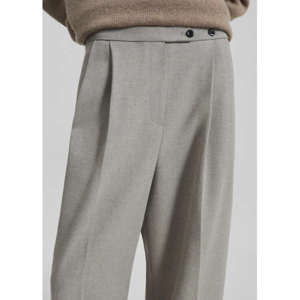 The Frankie Shop Haflso Pleated Wide Trousers - Beige Melange - Oversized Minimalist Pants in Beige - Shop at Luxury Shoes 