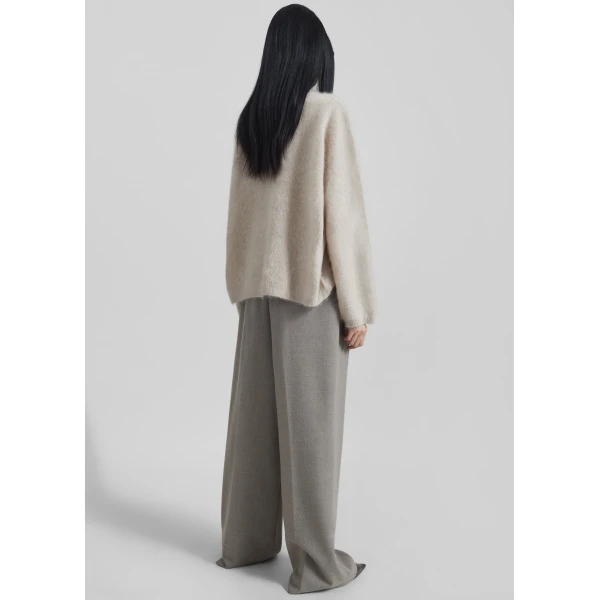 The Frankie Shop Haflso Pleated Wide Trousers - Beige Melange - Oversized Minimalist Pants in Beige - Shop at Luxury Shoes 