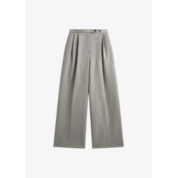 The Frankie Shop Haflso Pleated Wide Trousers - Beige Melange - Oversized Minimalist Pants in Beige - Shop at Luxury Shoes 