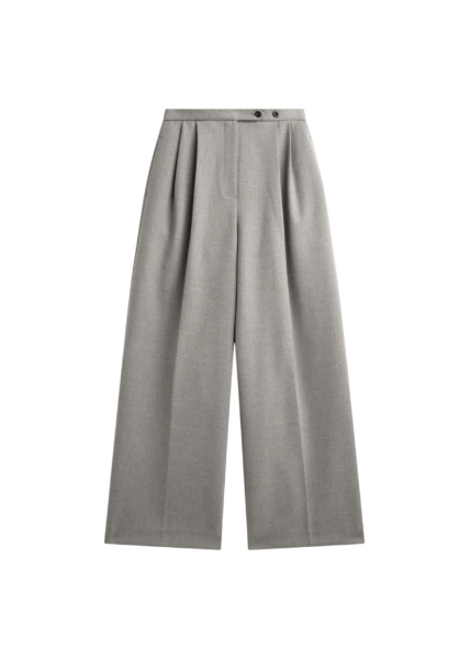 The Frankie Shop Haflso Pleated Wide Trousers - Beige Melange - Oversized Minimalist Pants in Beige - Shop at Luxury Shoes 