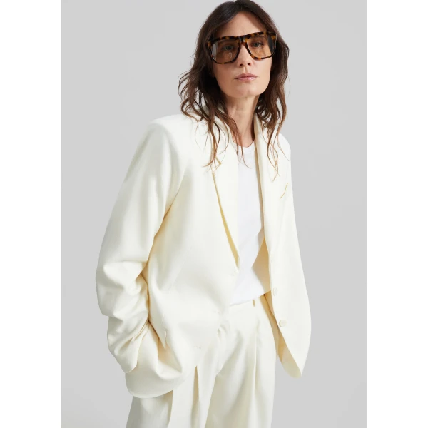 The Frankie Shop Halser Oversized Blazer - Ivory - Oversized Minimalist Jackets in Ivory - Shop at Luxury Shoes 
