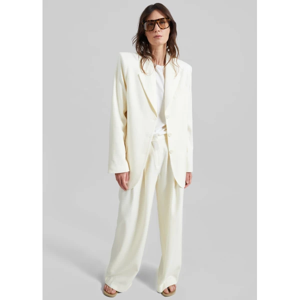 The Frankie Shop Halser Pintuck Trousers - Ivory - Oversized Minimalist Pants in Ivory - Shop at Luxury Shoes 