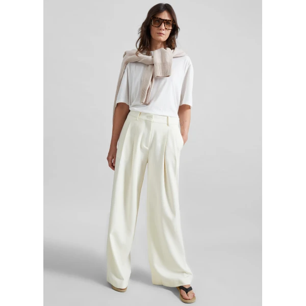The Frankie Shop Halser Pintuck Trousers - Ivory - Oversized Minimalist Pants in Ivory - Shop at Luxury Shoes 