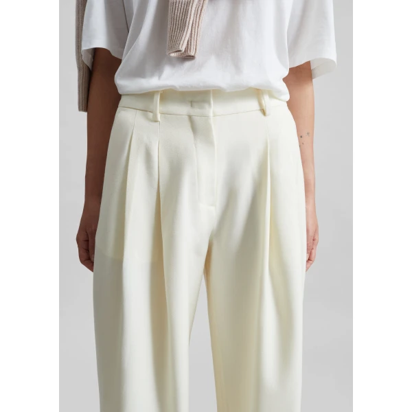 The Frankie Shop Halser Pintuck Trousers - Ivory - Oversized Minimalist Pants in Ivory - Shop at Luxury Shoes 