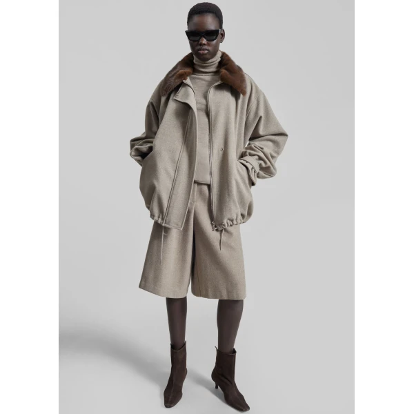 The Frankie Shop Hemavan Bermuda Shorts - Taupe - Oversized Minimalist Shorts in Brown - Shop at Luxury Shoes 