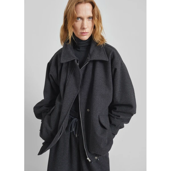 The Frankie Shop Hemavan Faux Fur Lined Jacket - Dark Grey - Oversized Minimalist Jackets in Grey - Shop at Luxury Shoes 