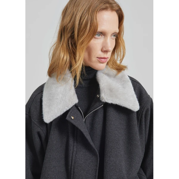 The Frankie Shop Hemavan Faux Fur Lined Jacket - Dark Grey - Oversized Minimalist Jackets in Grey - Shop at Luxury Shoes 