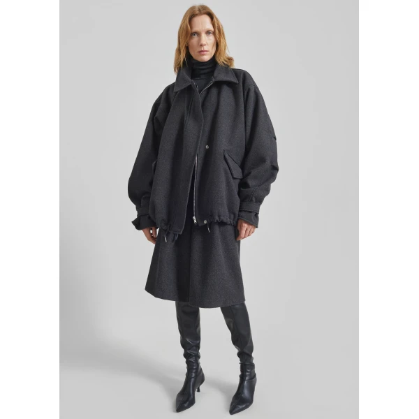 The Frankie Shop Hemavan Faux Fur Lined Jacket - Dark Grey - Oversized Minimalist Jackets in Grey - Shop at Luxury Shoes 