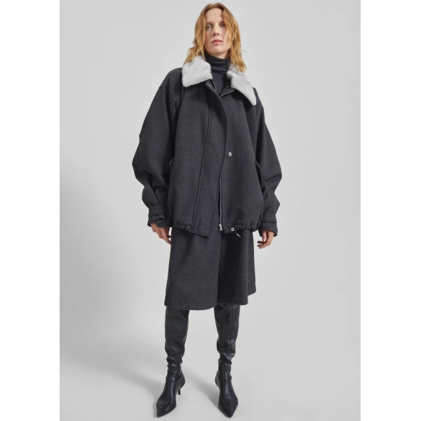 The Frankie Shop Hemavan Faux Fur Lined Jacket - Dark Grey - Oversized Minimalist Jackets in Grey - Shop at Luxury Shoes 