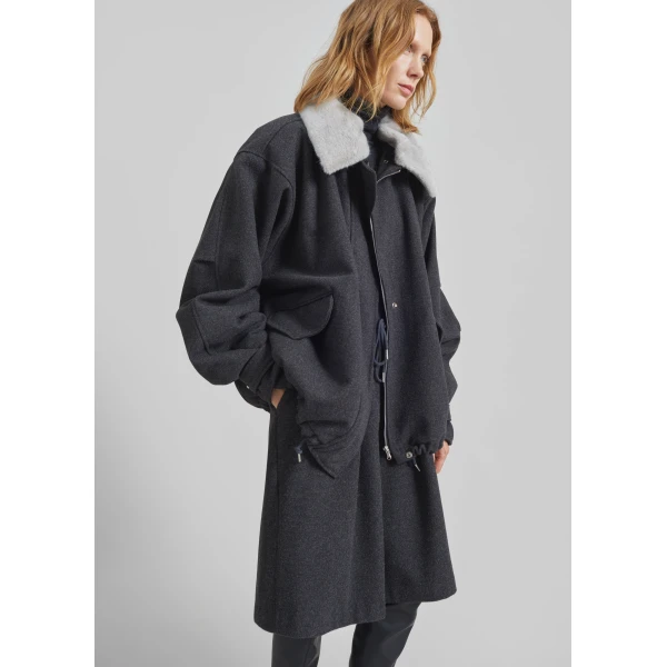 The Frankie Shop Hemavan Faux Fur Lined Jacket - Dark Grey - Oversized Minimalist Jackets in Grey - Shop at Luxury Shoes 