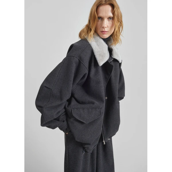 The Frankie Shop Hemavan Faux Fur Lined Jacket - Dark Grey - Oversized Minimalist Jackets in Grey - Shop at Luxury Shoes 