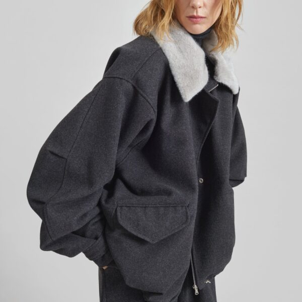 The Frankie Shop Hemavan Faux Fur Lined Jacket – Dark Grey, view 8