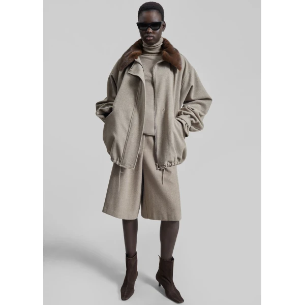 The Frankie Shop Hemavan Faux Fur Lined Jacket - Taupe - Oversized Minimalist Jackets in Brown - Shop at Luxury Shoes 