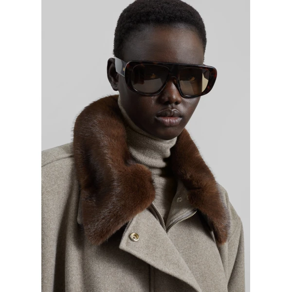The Frankie Shop Hemavan Faux Fur Lined Jacket - Taupe - Oversized Minimalist Jackets in Brown - Shop at Luxury Shoes 