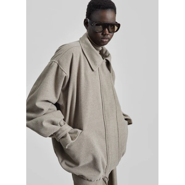 The Frankie Shop Hemavan Faux Fur Lined Jacket - Taupe - Oversized Minimalist Jackets in Brown - Shop at Luxury Shoes 