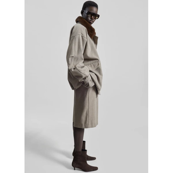 The Frankie Shop Hemavan Faux Fur Lined Jacket - Taupe - Oversized Minimalist Jackets in Brown - Shop at Luxury Shoes 