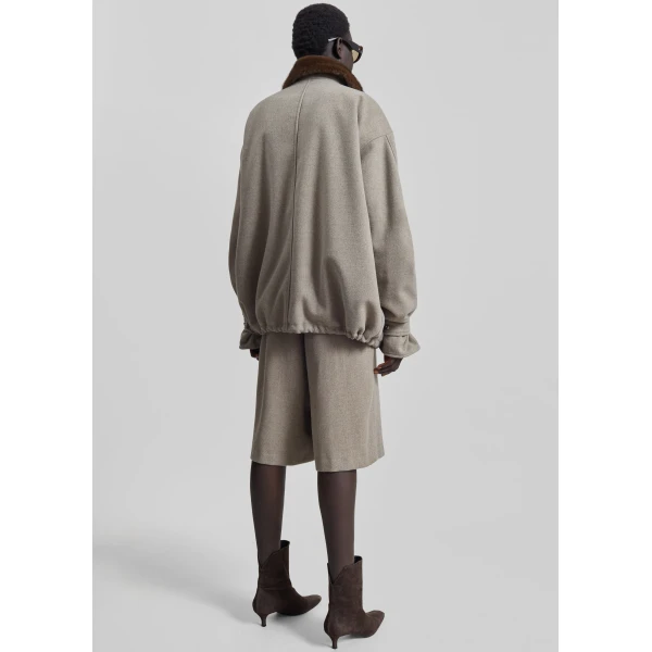 The Frankie Shop Hemavan Faux Fur Lined Jacket - Taupe - Oversized Minimalist Jackets in Brown - Shop at Luxury Shoes 