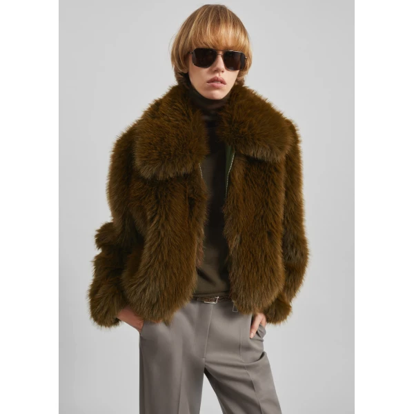 The Frankie Shop Hope Faux Fur Jacket - Moss Green - Oversized Minimalist Jackets in Green - Shop at Luxury Shoes 