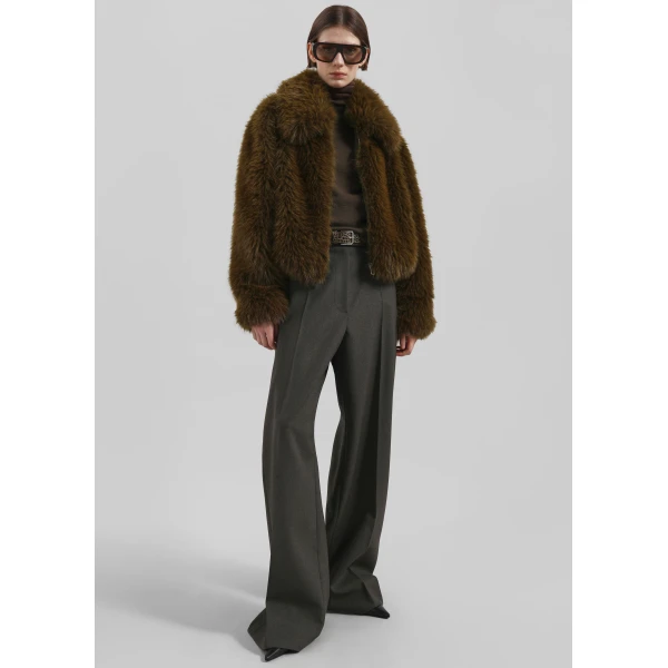 The Frankie Shop Hope Faux Fur Jacket - Moss Green - Oversized Minimalist Jackets in Green - Shop at Luxury Shoes 