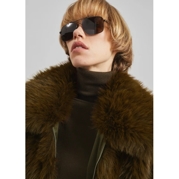 The Frankie Shop Hope Faux Fur Jacket - Moss Green - Oversized Minimalist Jackets in Green - Shop at Luxury Shoes 