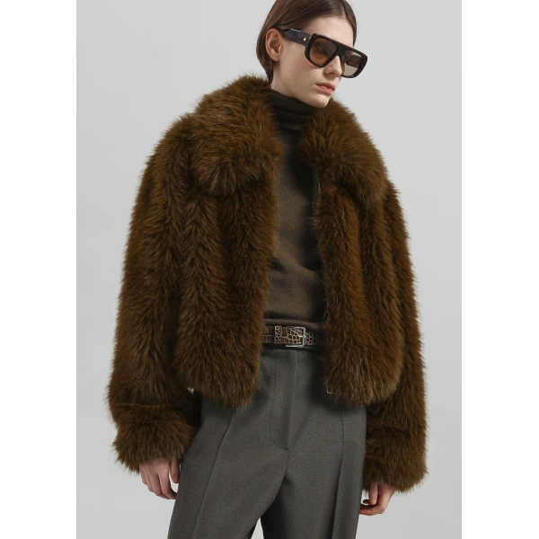 The Frankie Shop Hope Faux Fur Jacket - Moss Green - Oversized Minimalist Jackets in Green - Shop at Luxury Shoes 