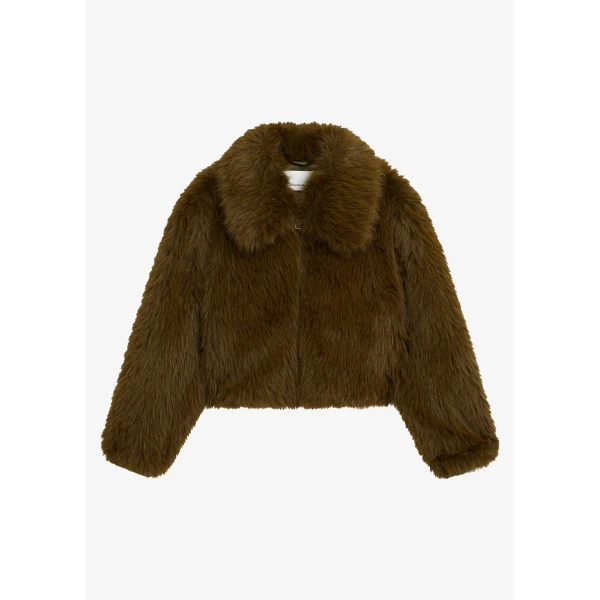 The Frankie Shop Hope Faux Fur Jacket - Moss Green - Oversized Minimalist Jackets in Green - Shop at Luxury Shoes 