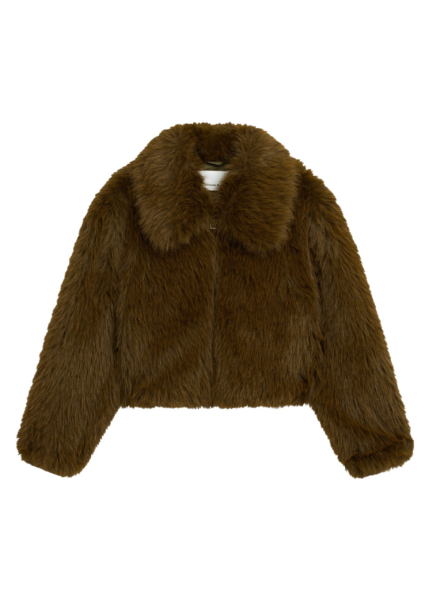 The Frankie Shop Hope Faux Fur Jacket - Moss Green - Oversized Minimalist Jackets in Green - Shop at Luxury Shoes 