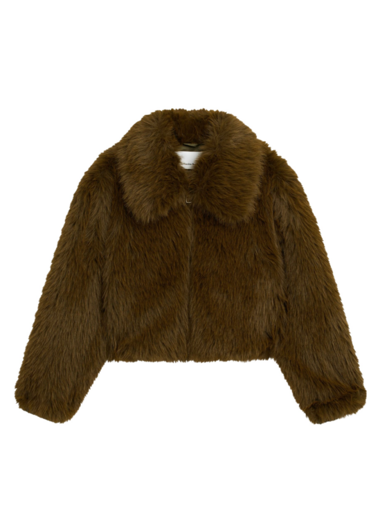 The Frankie Shop Hope Faux Fur Jacket - Moss Green - Oversized Minimalist Jackets in Green - Shop at Luxury Shoes 