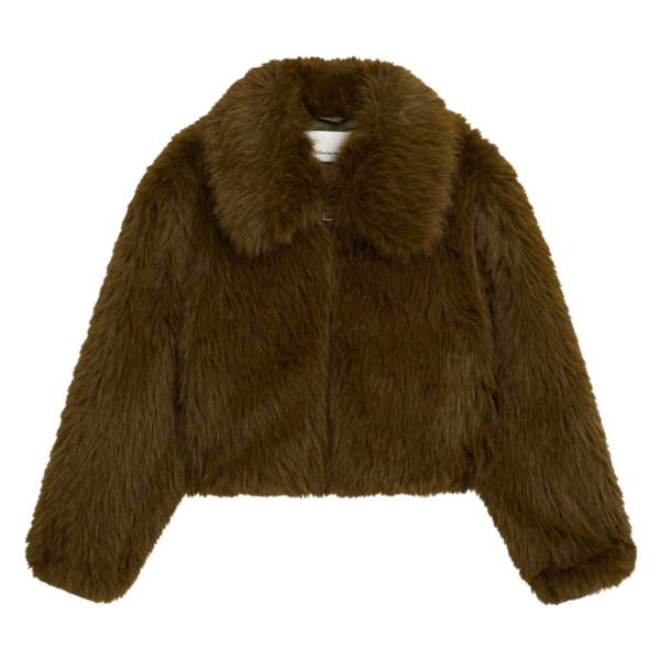 The Frankie Shop Hope Faux Fur Jacket - Moss Green - Oversized Minimalist Jackets in Green - Shop at Luxury Shoes 