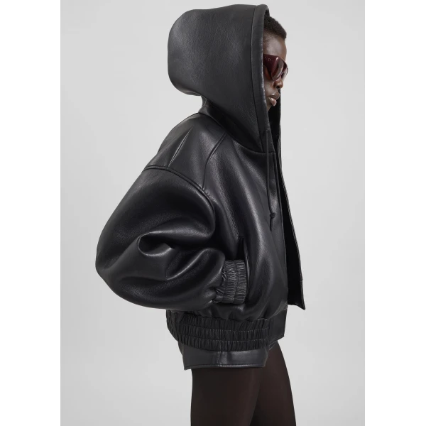 The Frankie Shop Jackson Faux Leather Bonded Bomber - Black - Oversized Minimalist Jackets in Black - Shop at Luxury Shoes 