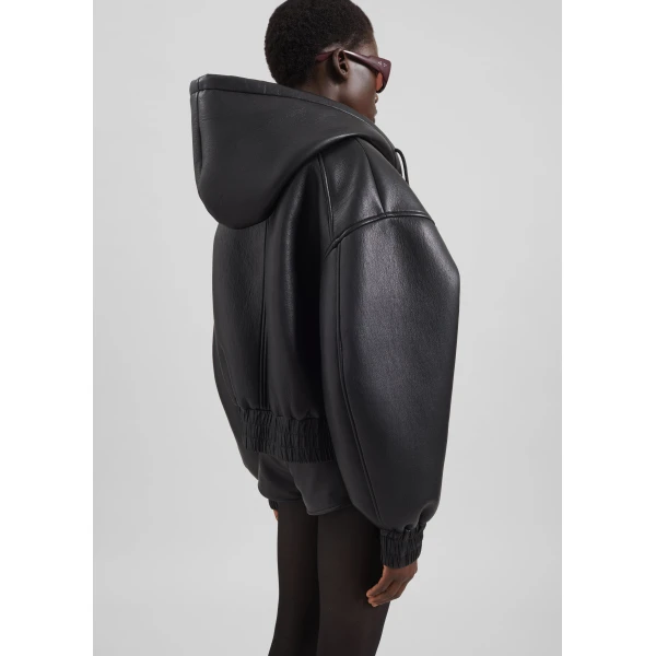 The Frankie Shop Jackson Faux Leather Bonded Bomber - Black - Oversized Minimalist Jackets in Black - Shop at Luxury Shoes 