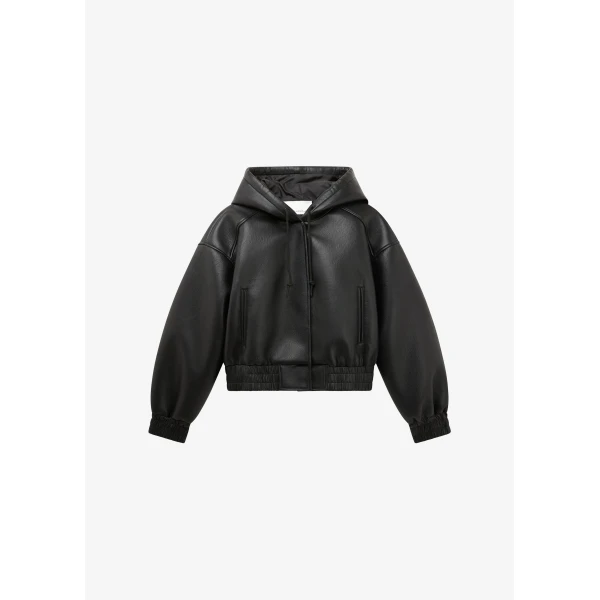 The Frankie Shop Jackson Faux Leather Bonded Bomber - Black - Oversized Minimalist Jackets in Black - Shop at Luxury Shoes 