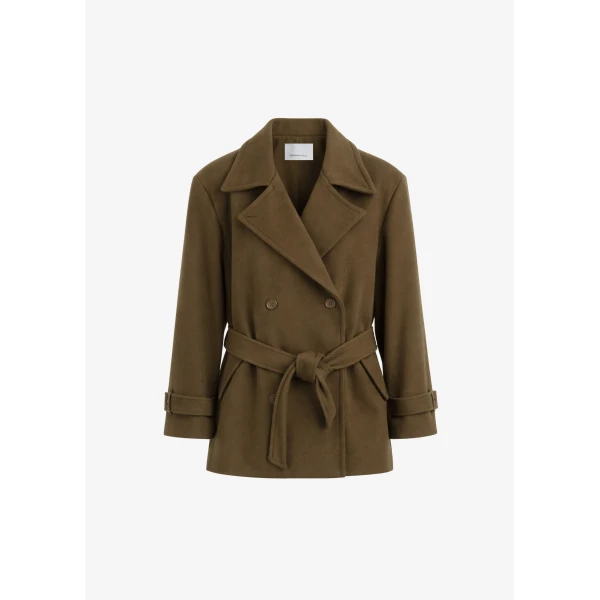 The Frankie Shop Kalmar Wool Peacoat - Pale Olive - Oversized Minimalist Coats in Green - Shop at Luxury Shoes 