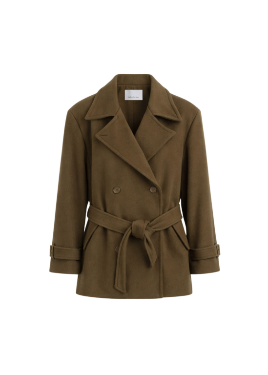 The Frankie Shop Kalmar Wool Peacoat - Pale Olive - Oversized Minimalist Coats in Green - Shop at Luxury Shoes 