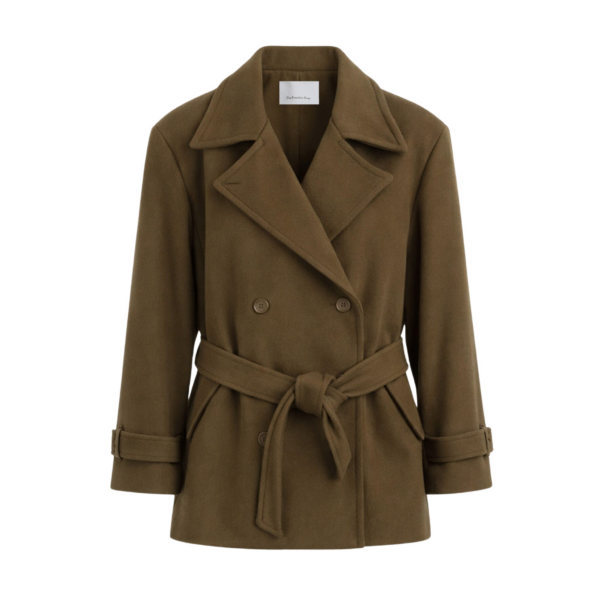 The Frankie Shop Kalmar Wool Peacoat - Pale Olive - Oversized Minimalist Coats in Green - Shop at Luxury Shoes 