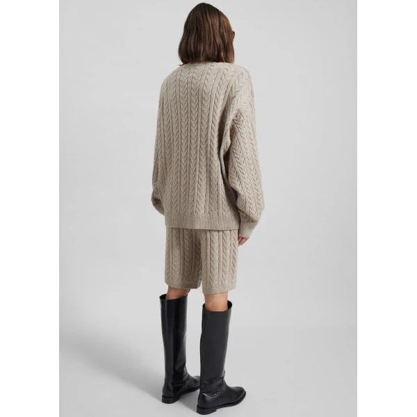 The Frankie Shop Karmoy Cable Knit Shorts - Beige - Oversized Minimalist Shorts in Beige - Shop at Luxury Shoes 