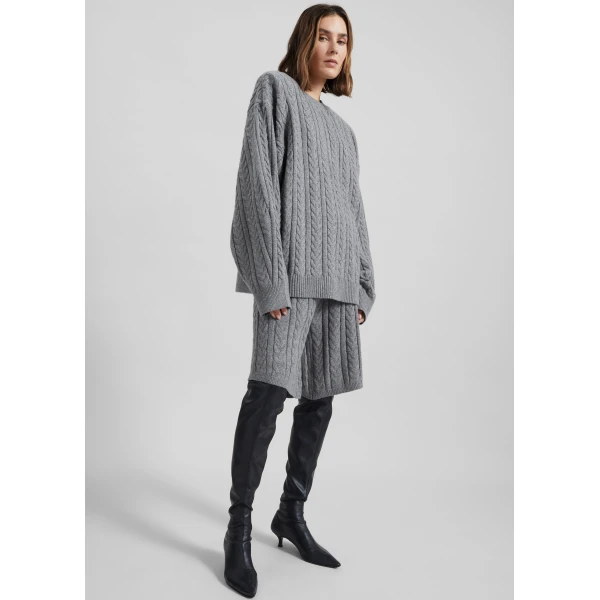The Frankie Shop Karmoy Cable Knit Shorts - Grey - Oversized Minimalist Shorts in Grey - Shop at Luxury Shoes 